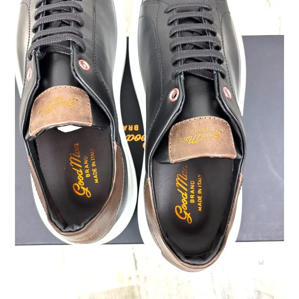 GoodMan Mens 8.5 Legend London Black Leather Lace-Up Sneakers Italy Casual NEW